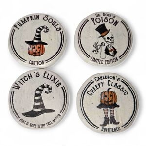 Halloween Themed‎ Coasters Set Pumpkin Striped Witch Hat Skeleton